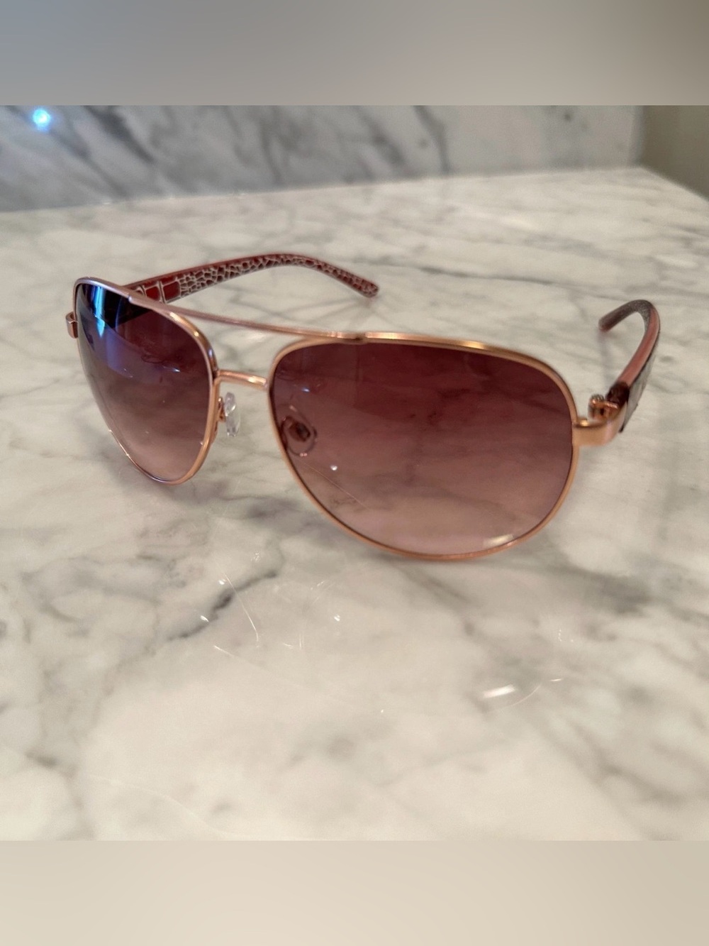 Liz Clairborne Aviator Rose Gold Sunglasses Women Oversized Rose Brown Tint